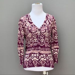 Lucky Brand Purple Print Cardigan Sweater, S.